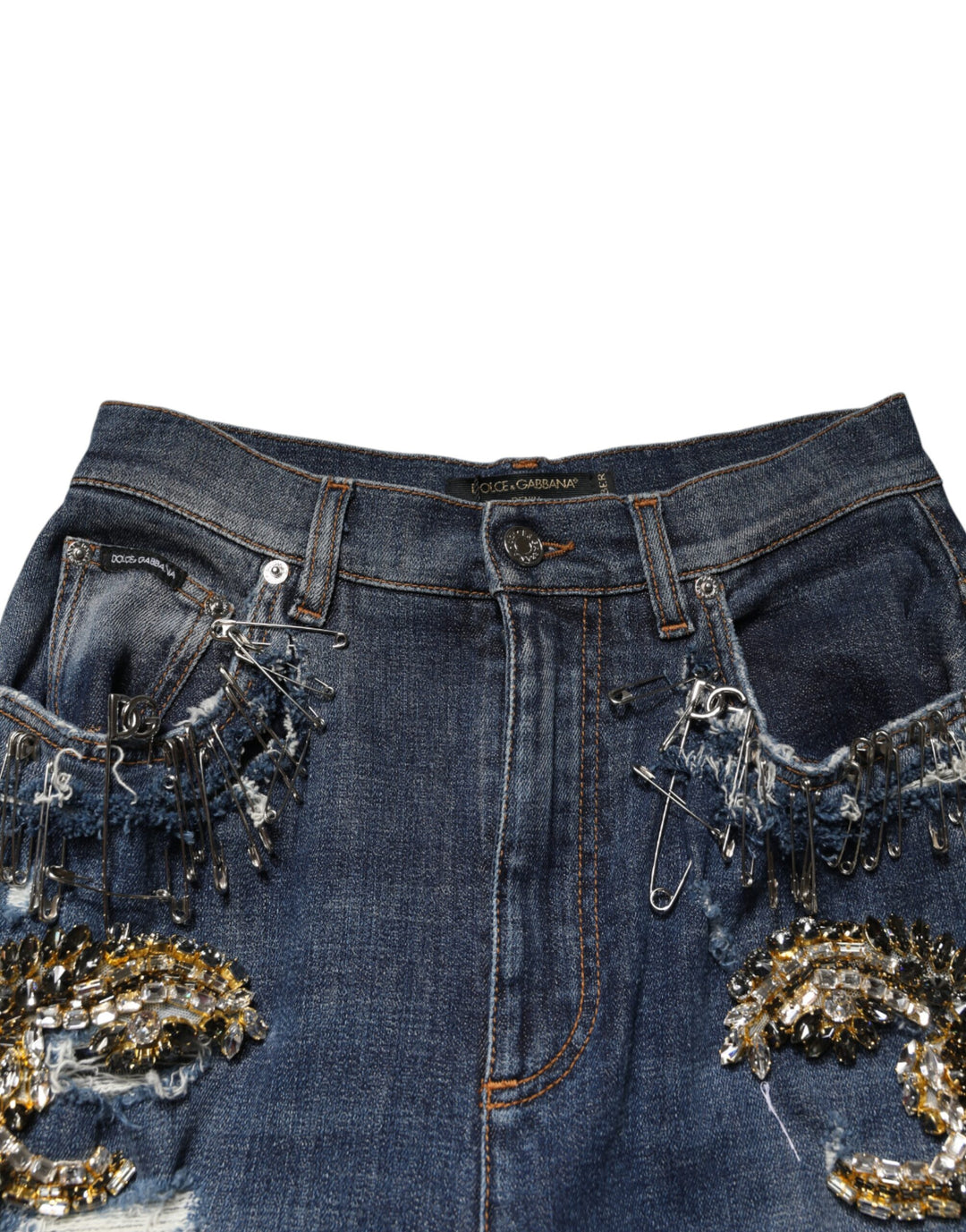 Dolce &amp; Gabbana Blue Cotton Rhinestone Embellish Denim Jeans