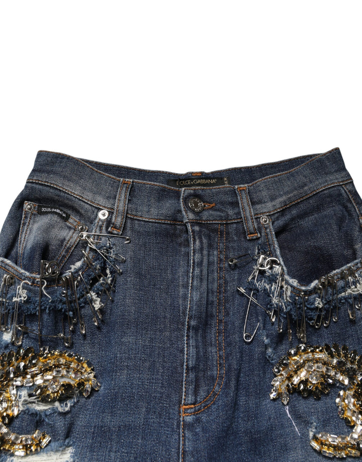 Dolce &amp; Gabbana Blue Cotton Rhinestone Embellish Denim Jeans