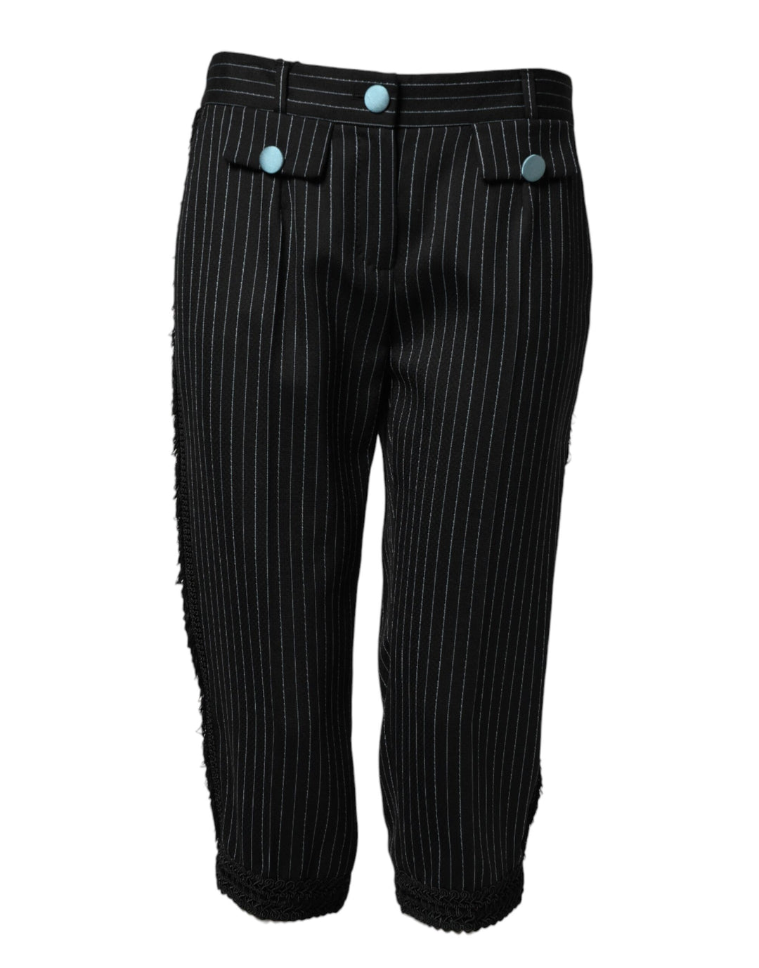 Dolce &amp; Gabbana Black Wool Stripes Cropped Trouser Pants