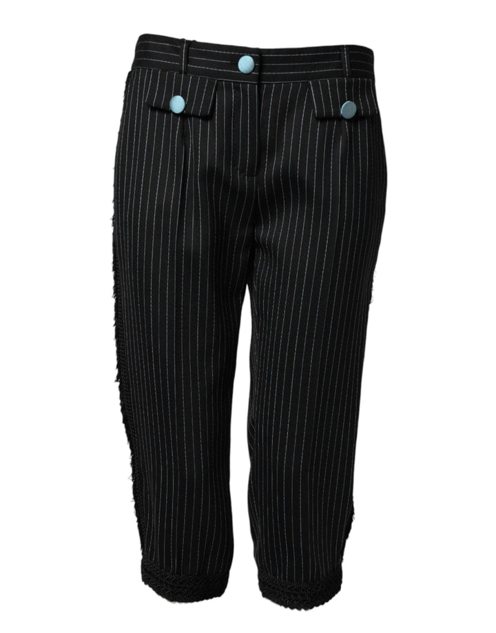 Dolce &amp; Gabbana Black Wool Stripes Cropped Trouser Pants