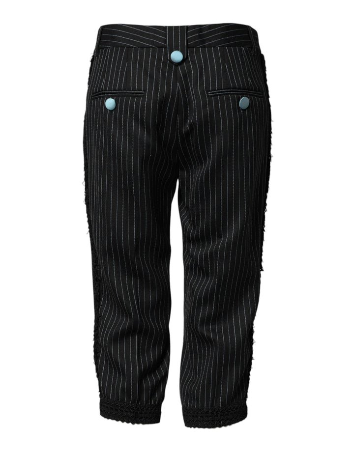 Dolce &amp; Gabbana Black Wool Stripes Cropped Trouser Pants