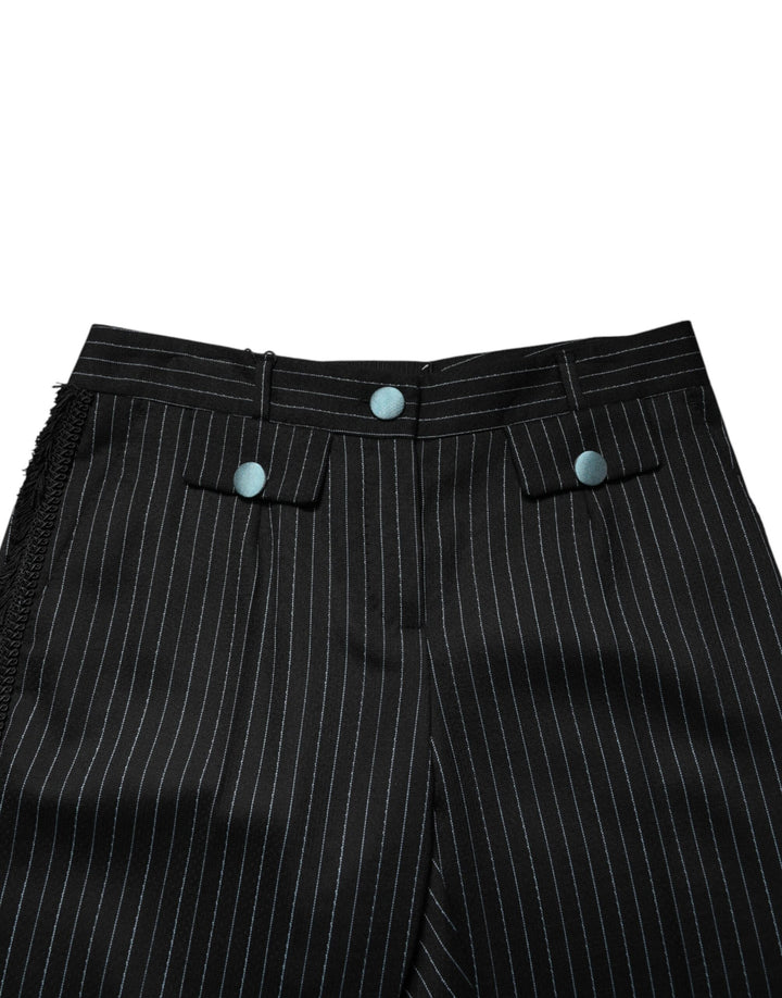 Dolce &amp; Gabbana Black Wool Stripes Cropped Trouser Pants