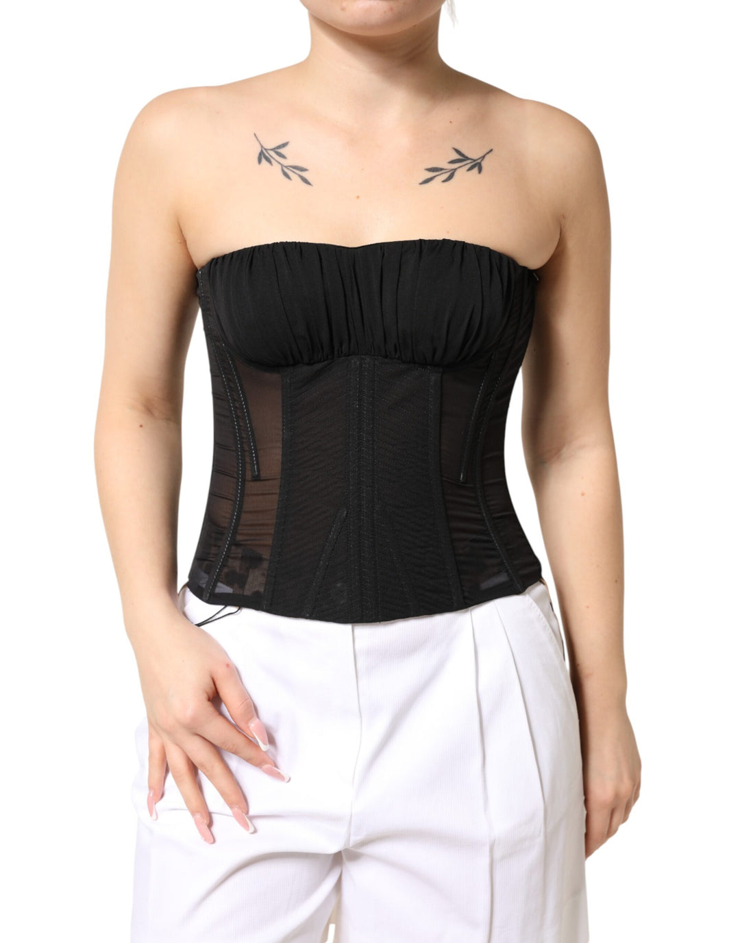 Dolce &amp; Gabbana Black Silk Lace Bustier Corset Strapless Top