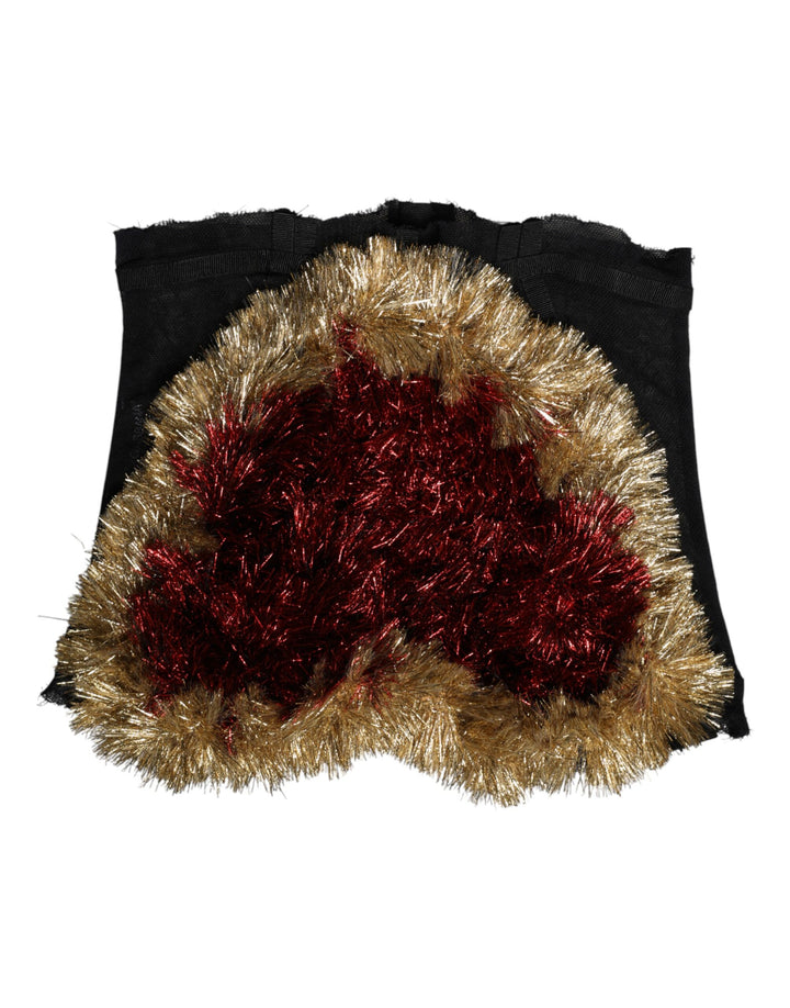 Dolce &amp; Gabbana Black Gold Heart Bustier Corset Tinsel Top
