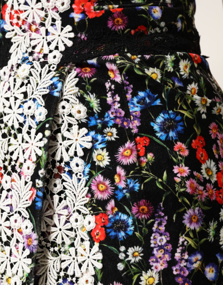 Dolce &amp; Gabbana Black Floral Lace Cotton HighWaist Mini Skirt