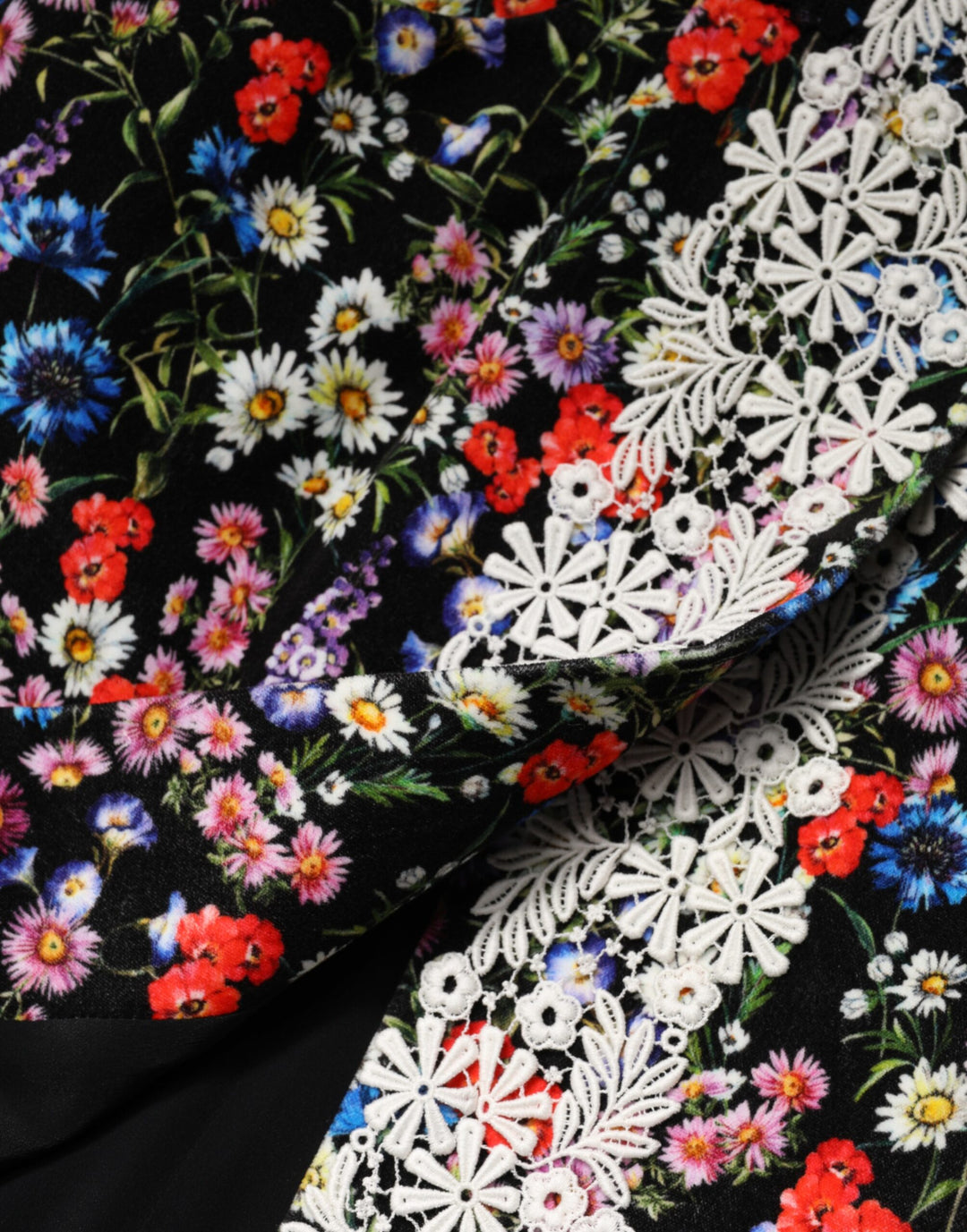 Dolce &amp; Gabbana Black Floral Lace Cotton HighWaist Mini Skirt