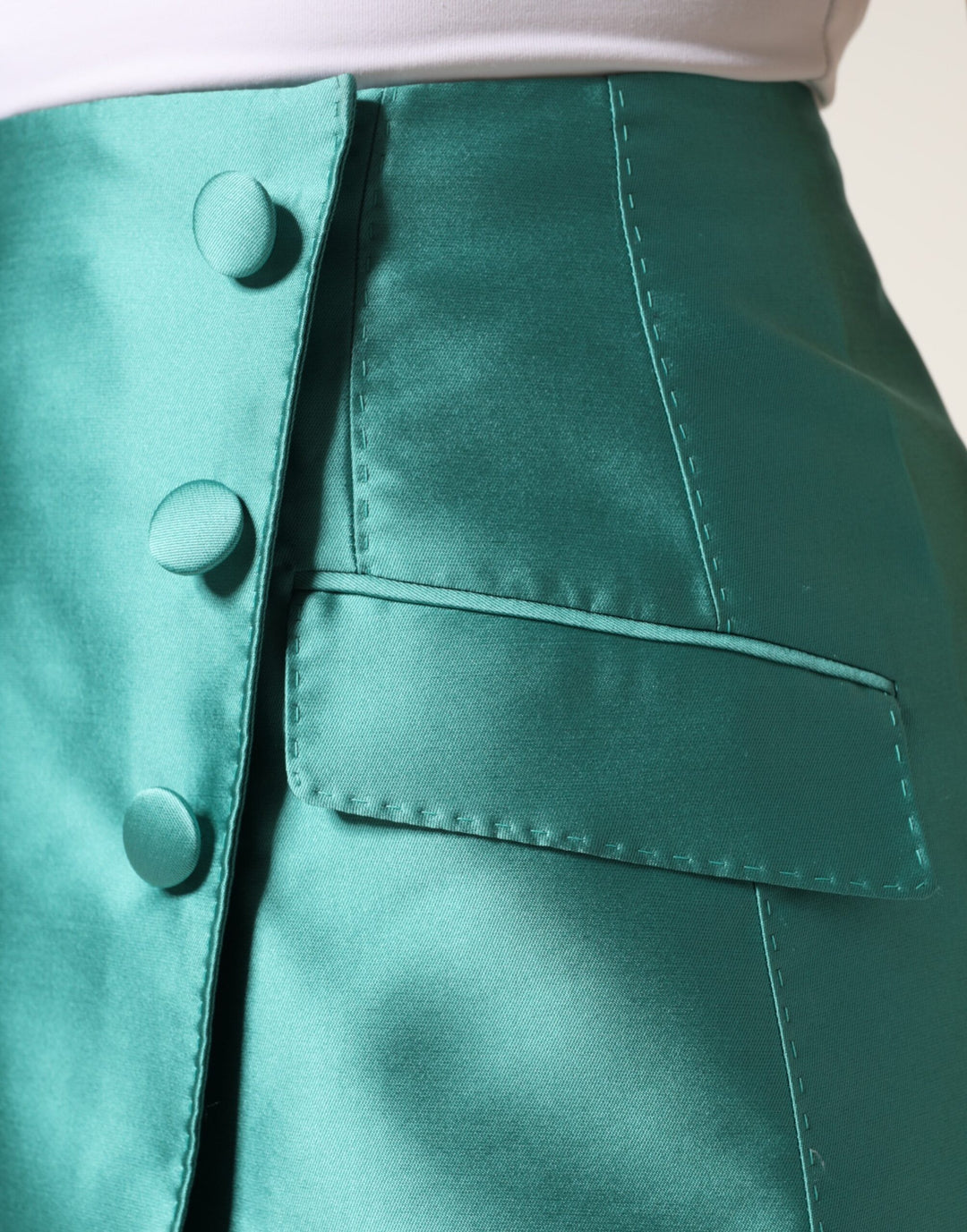 Dolce &amp; Gabbana Green Polyester Button High Waist Mini Skirt