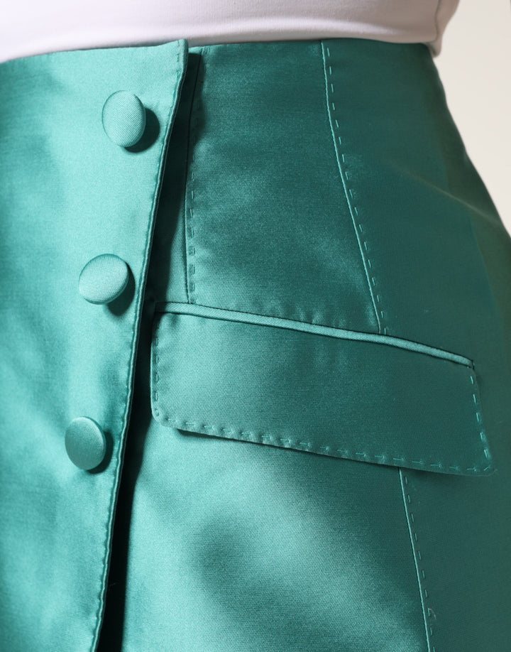 Dolce &amp; Gabbana Green Polyester Button High Waist Mini Skirt
