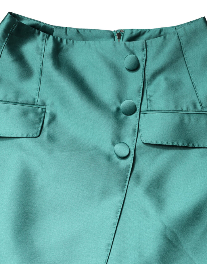 Dolce &amp; Gabbana Green Polyester Button High Waist Mini Skirt
