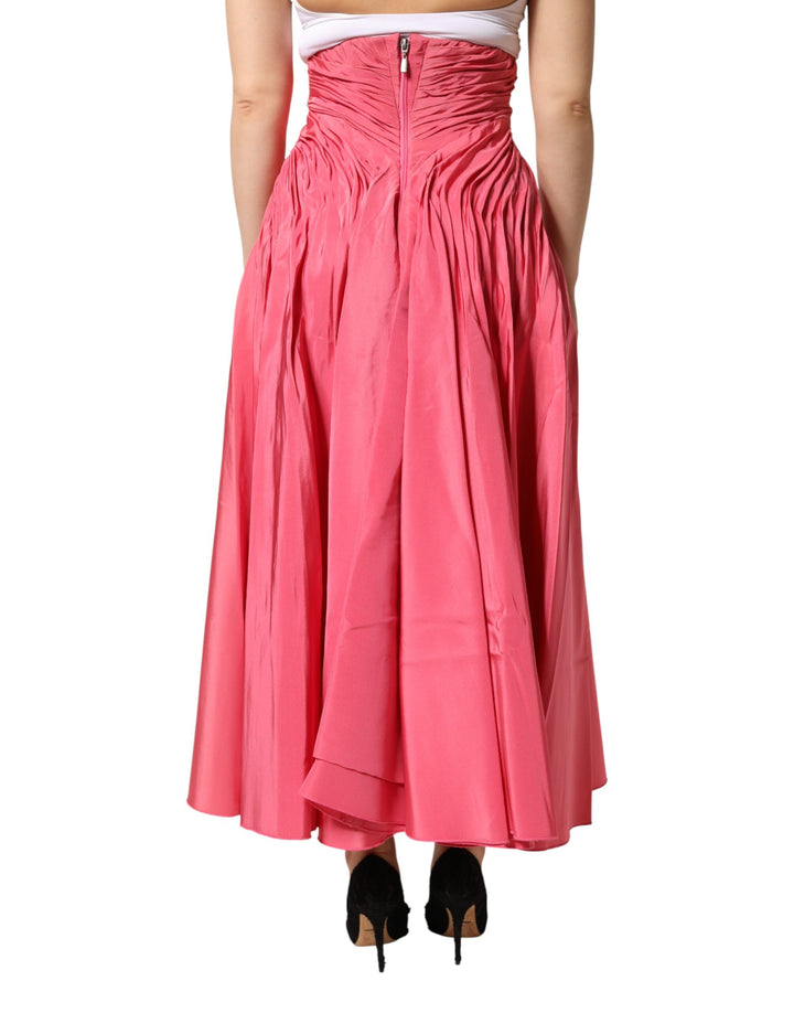 Dolce &amp; Gabbana Pink Silk Pleated High Waist Midi Skirt