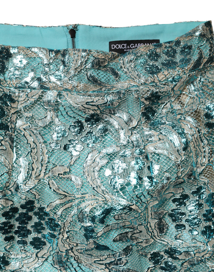 Dolce &amp; Gabbana Blue Floral Brocade High Waist Mini Skirt