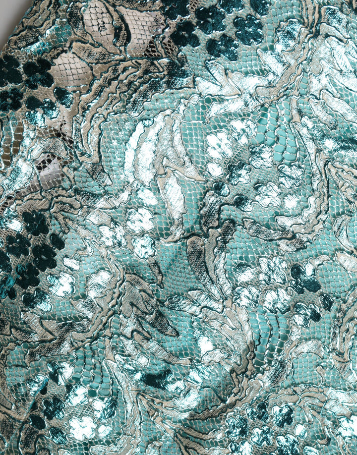 Dolce &amp; Gabbana Blue Floral Brocade High Waist Mini Skirt