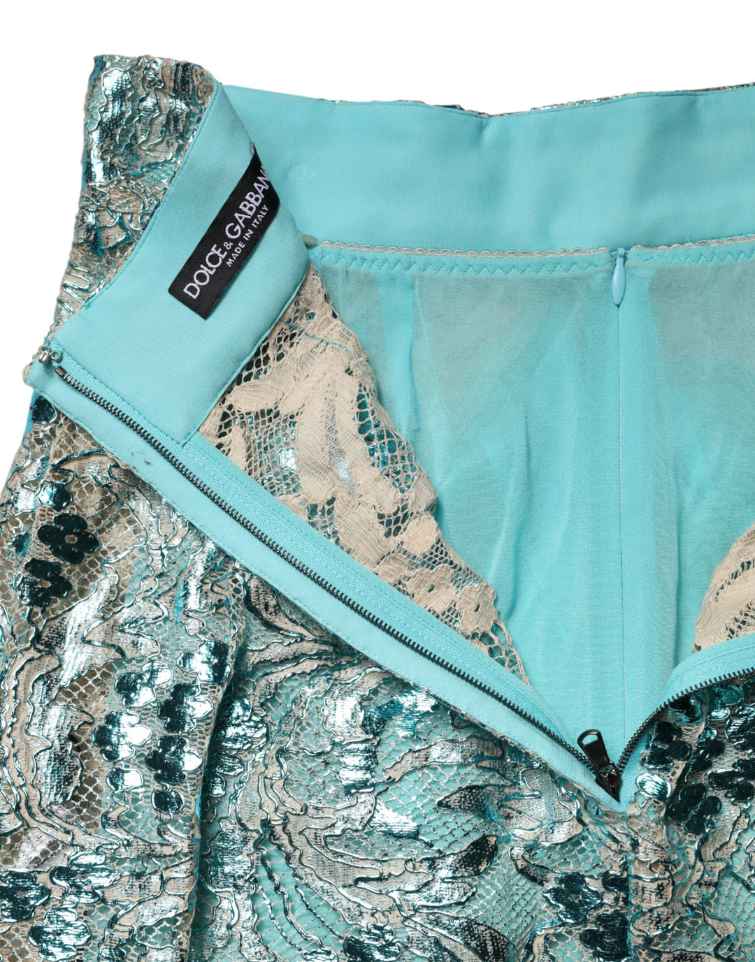 Dolce &amp; Gabbana Blue Floral Brocade High Waist Mini Skirt