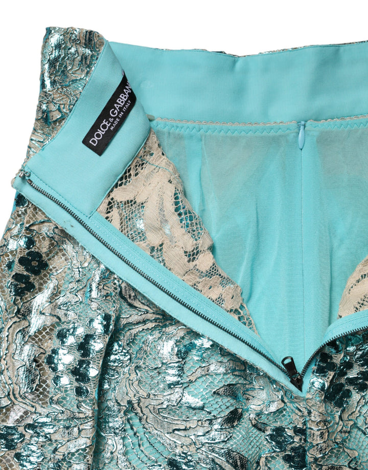 Dolce &amp; Gabbana Blue Floral Brocade High Waist Mini Skirt