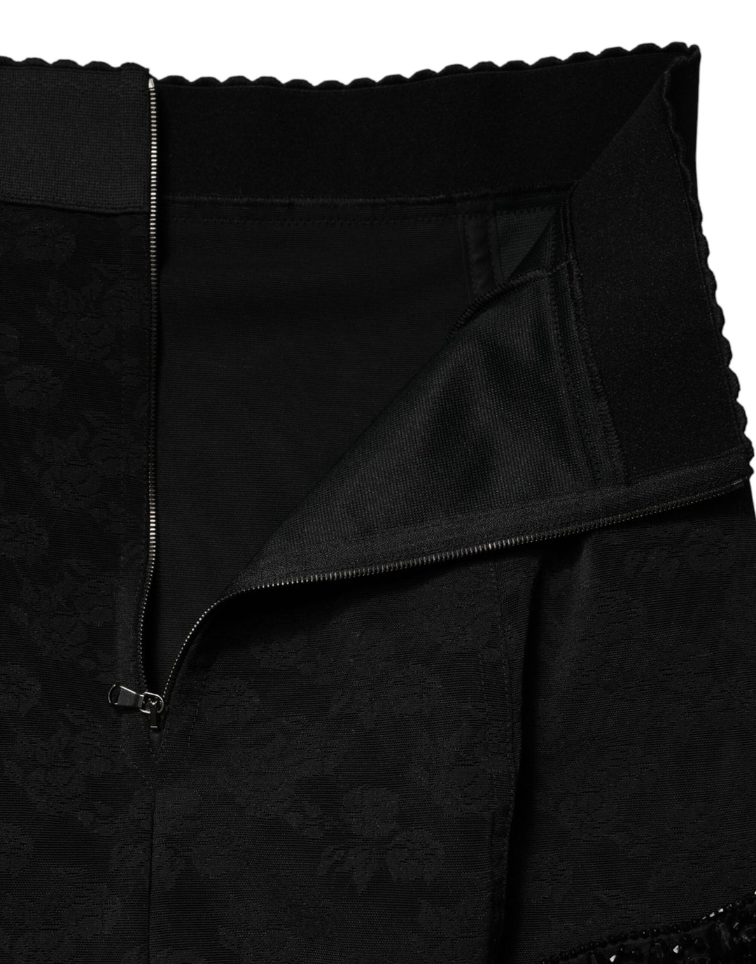 Dolce &amp; Gabbana Black Nylon Embellished Lace Mini Skirt