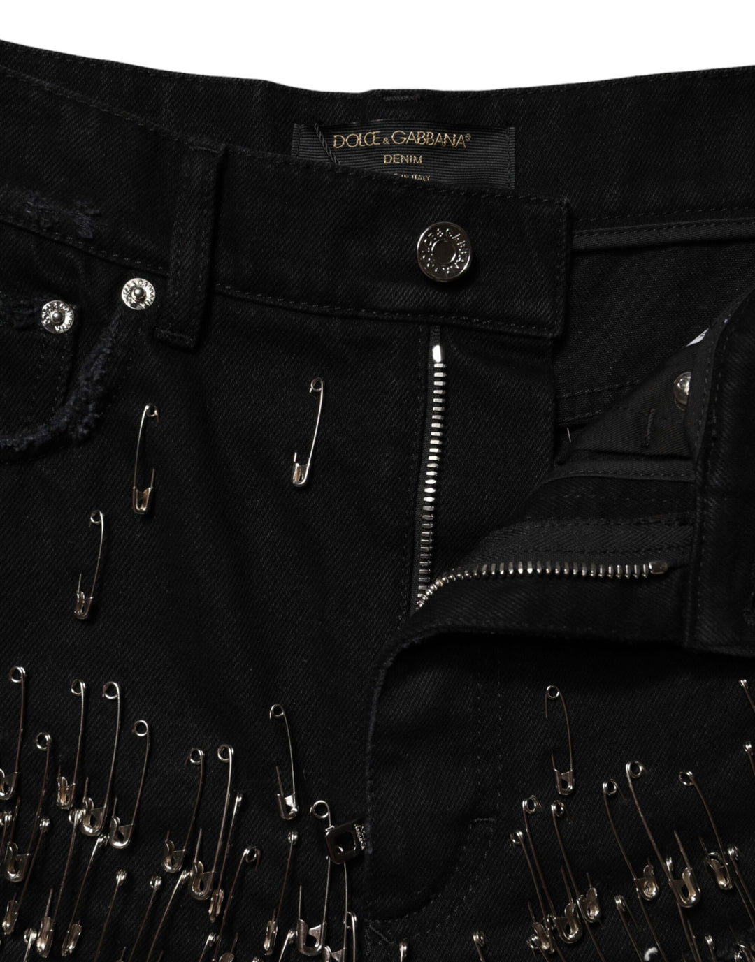 Dolce &amp; Gabbana Black Pins Cotton Denim Hot Pants Shorts