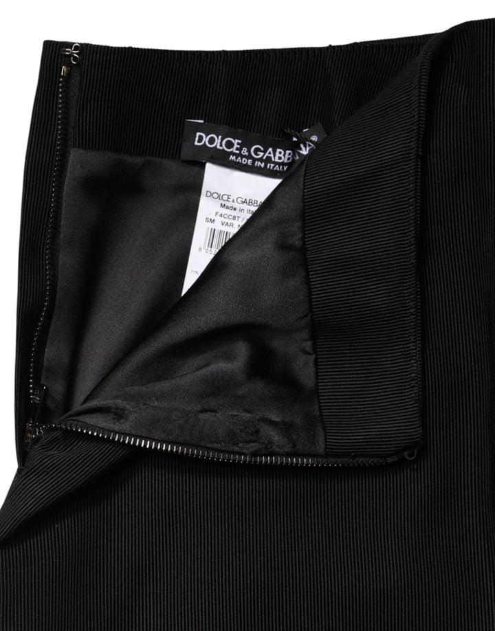 Dolce &amp; Gabbana Black Cotton Pencil Cut High Waist Mini Skirt