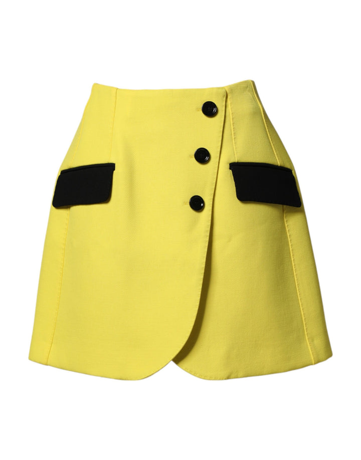 Dolce &amp; Gabbana Yellow Wool Buttoned High Waist Mini Skirt