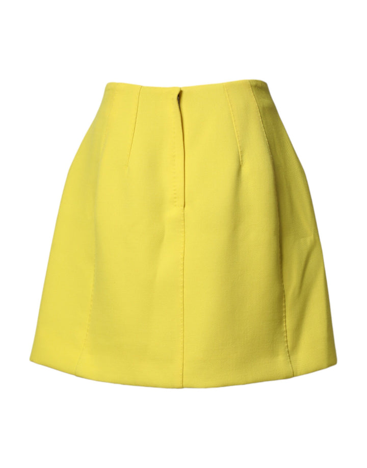Dolce &amp; Gabbana Yellow Wool Buttoned High Waist Mini Skirt