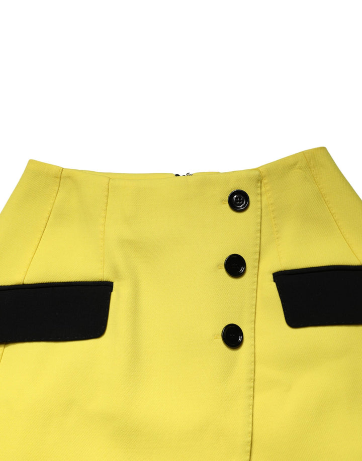 Dolce &amp; Gabbana Yellow Wool Buttoned High Waist Mini Skirt