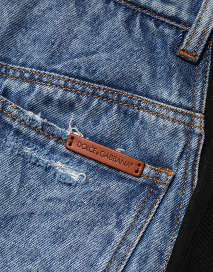 Dolce & Gabbana Blue Black Cotton Denim Sheer Midi Skirt