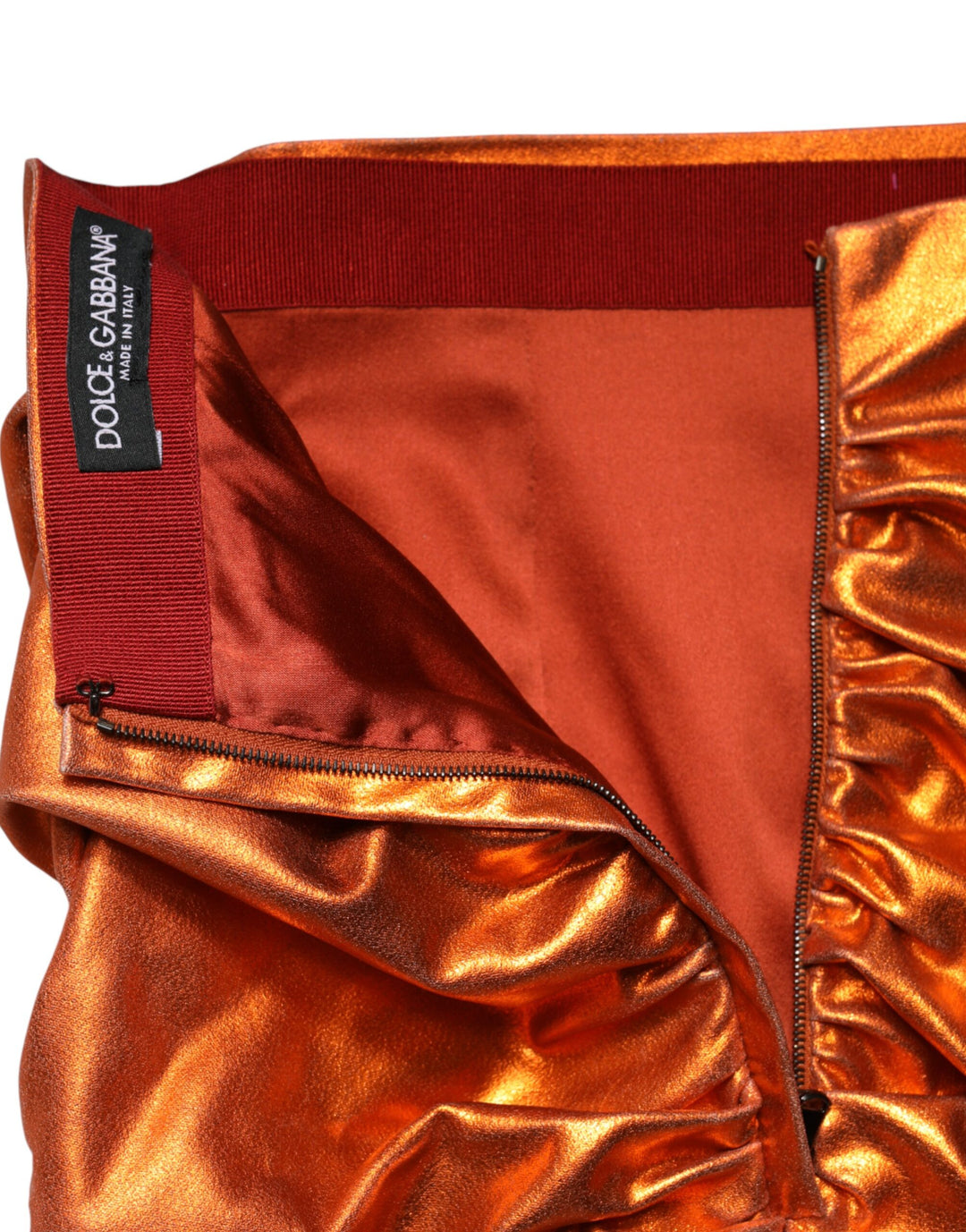 Dolce &amp; Gabbana Metallic Orange Viscose High Waist Mini Skirt