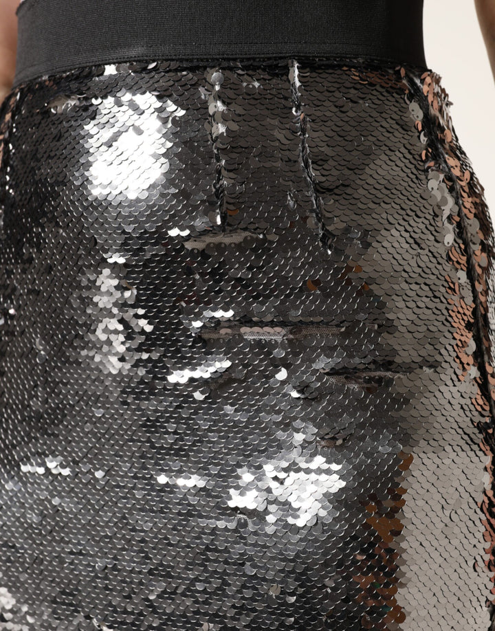 Dolce &amp; Gabbana Metallic Gray Sequin High Waist Mermaid Skirt