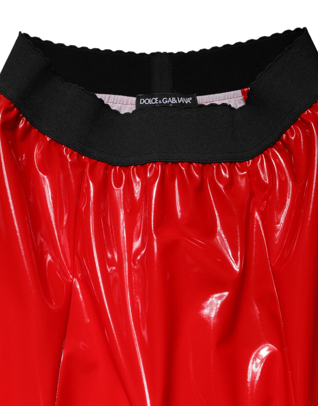 Dolce &amp; Gabbana Glossy Red Polyester High Waist Midi Skirt