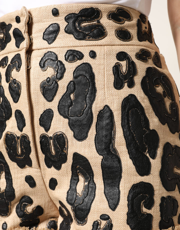 Dolce &amp; Gabbana Beige Leopard Nylon Bermuda Mini Shorts