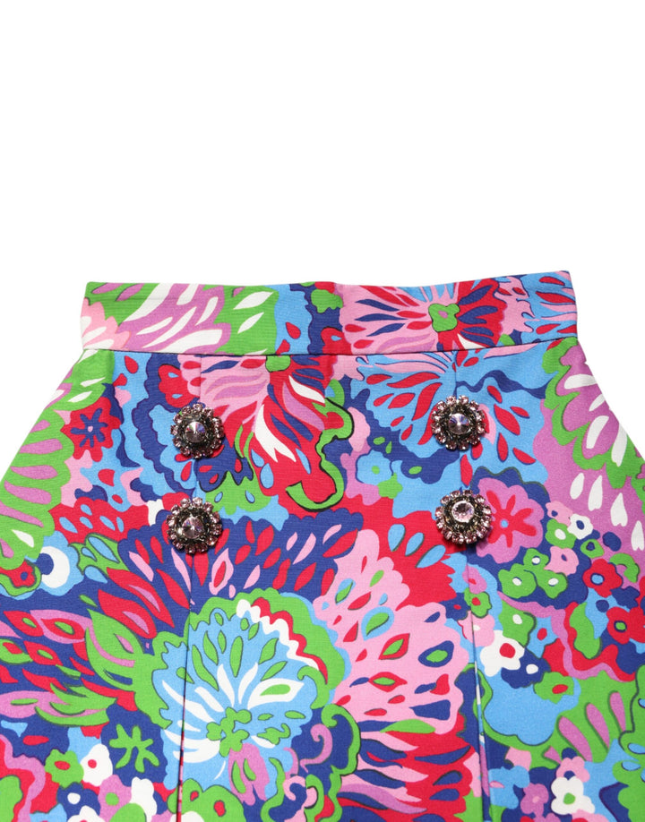 Dolce &amp; Gabbana Multicolor Floral Buttoned High Waist Mini Shorts