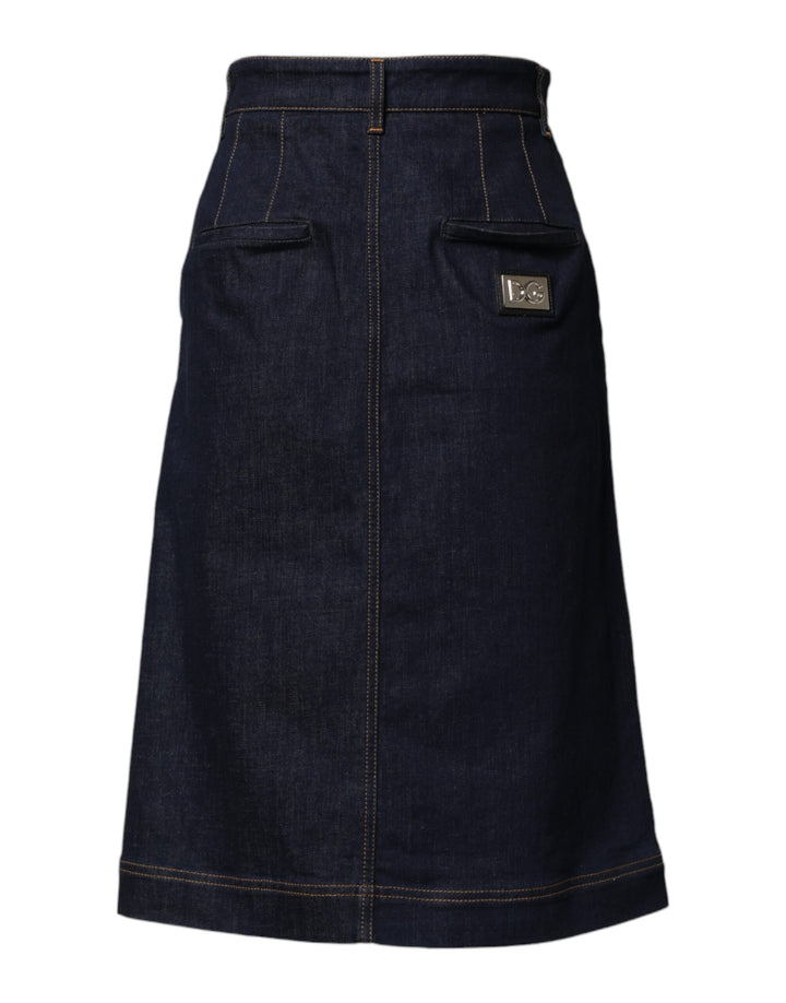 Dolce &amp; Gabbana Dark Blue Cotton A-line Denim Midi Skirt