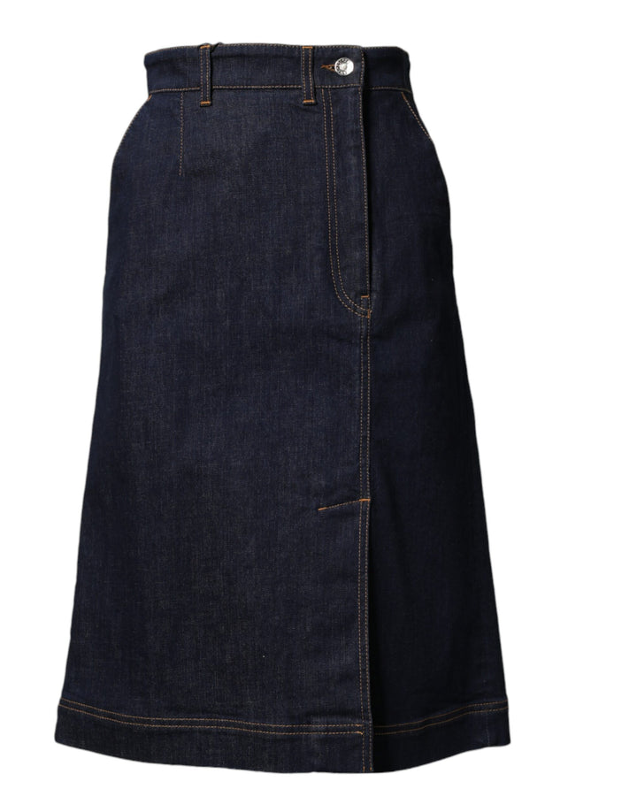 Dolce &amp; Gabbana Dark Blue Cotton A-line Denim Midi Skirt
