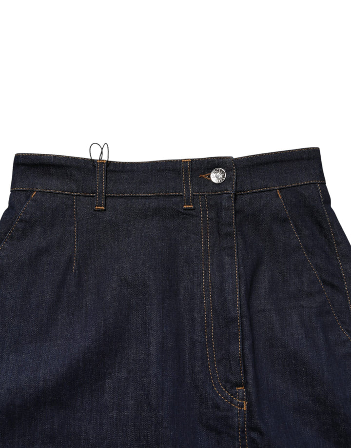 Dolce &amp; Gabbana Dark Blue Cotton A-line Denim Midi Skirt