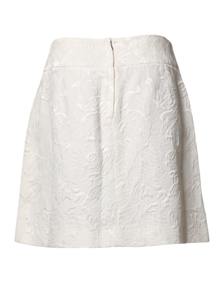 Dolce &amp; Gabbana White Floral Brocade High Waist Mini Skirt