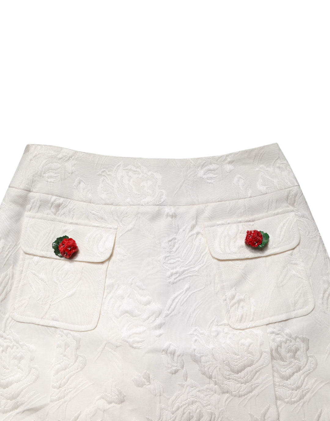 Dolce &amp; Gabbana White Floral Brocade High Waist Mini Skirt
