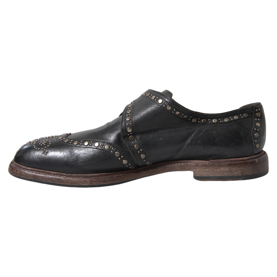 Dolce &amp; Gabbana Black Leather Monk Strap Studded Dress Shoes