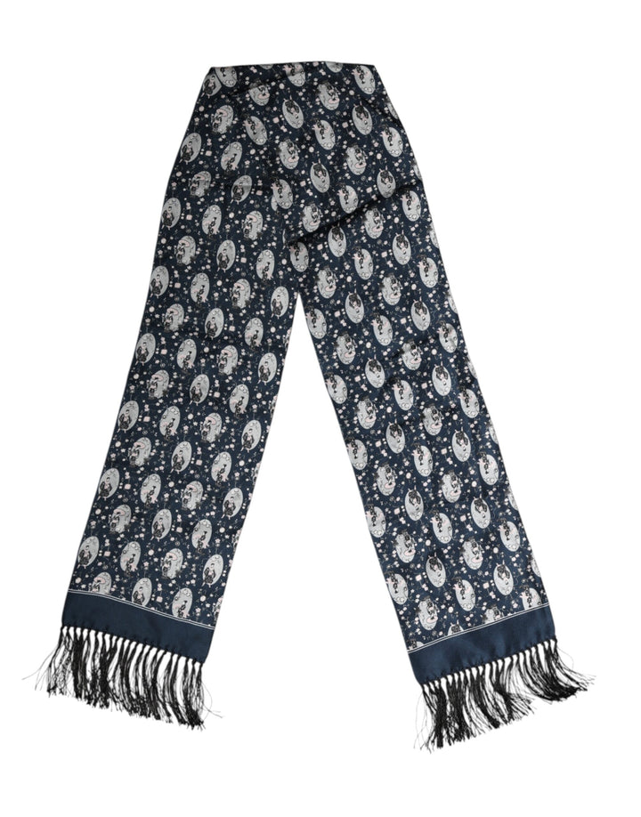 Dolce &amp; Gabbana Navy Blue Silk Neck Wrap Shawl Men Scarf