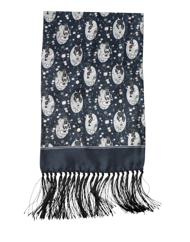 Dolce &amp; Gabbana Navy Blue Silk Neck Wrap Shawl Men Scarf