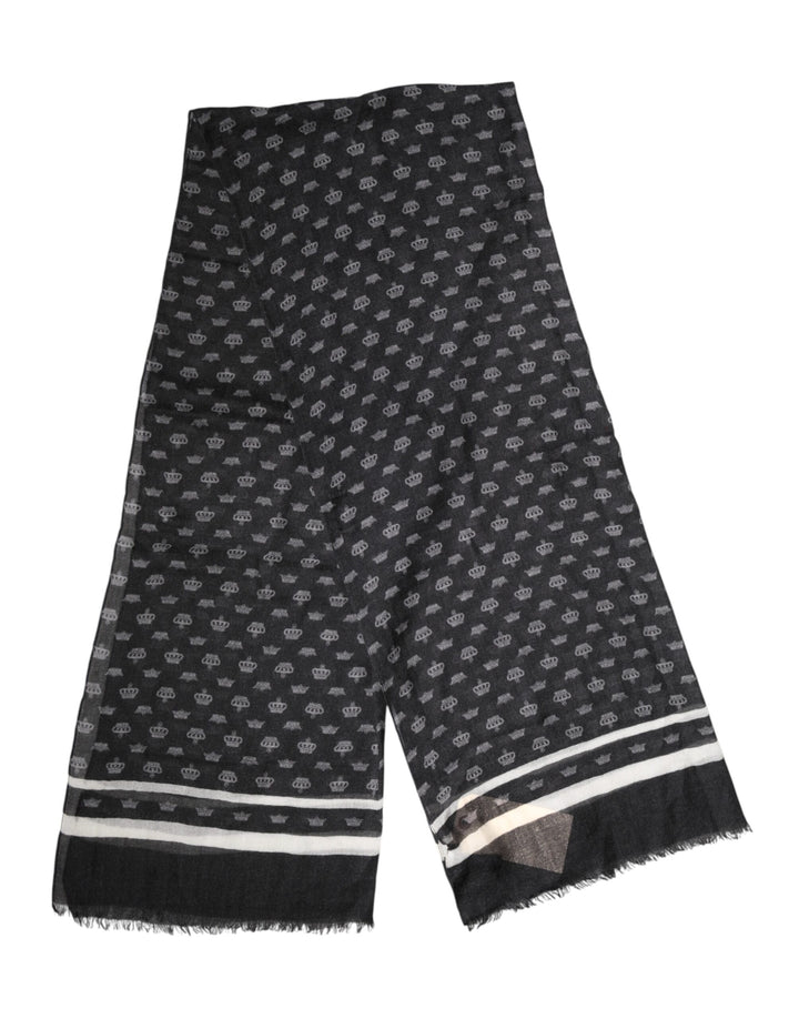 Dolce &amp; Gabbana Black Crown Cashmere Neck Wrap Shawl Scarf