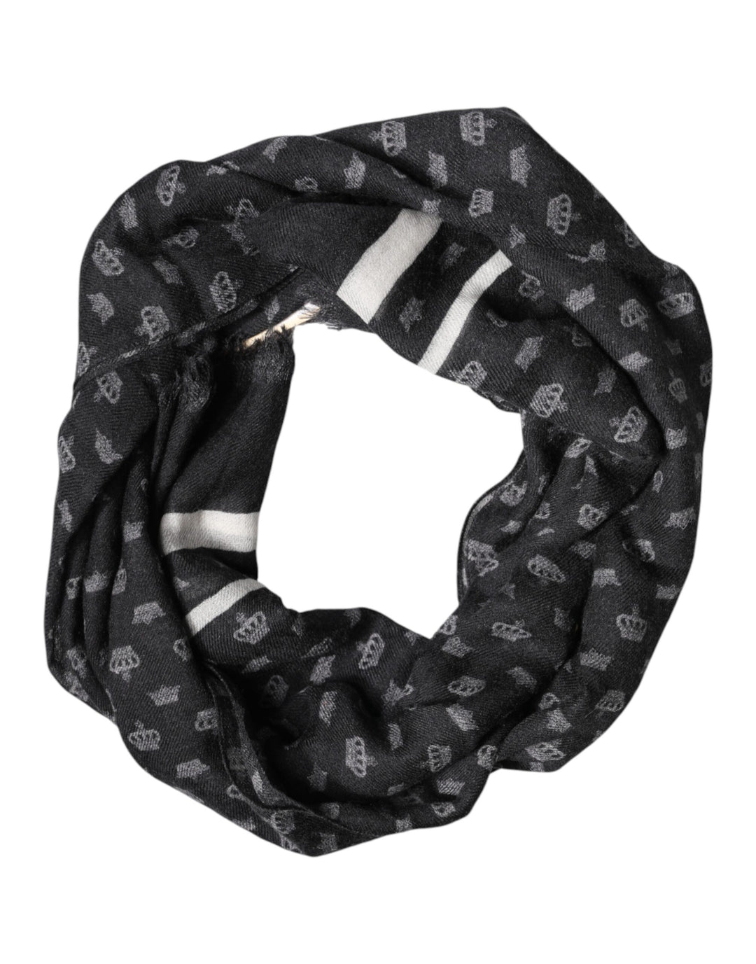 Dolce &amp; Gabbana Black Crown Cashmere Neck Wrap Shawl Scarf