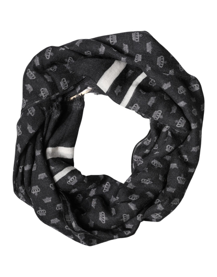 Dolce &amp; Gabbana Black Crown Cashmere Neck Wrap Shawl Scarf