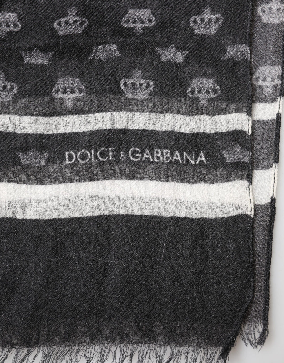 Dolce &amp; Gabbana Black Crown Cashmere Neck Wrap Shawl Scarf