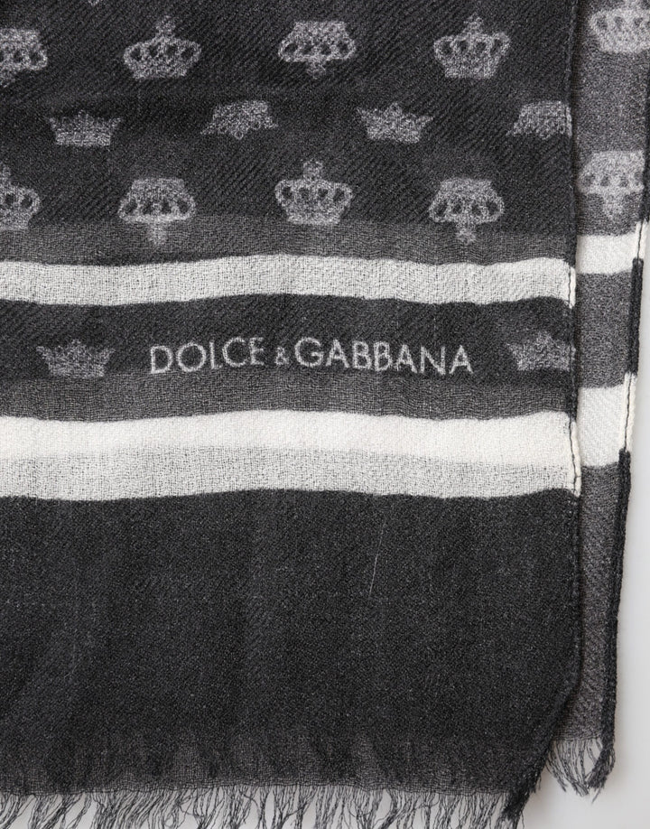 Dolce &amp; Gabbana Black Crown Cashmere Neck Wrap Shawl Scarf