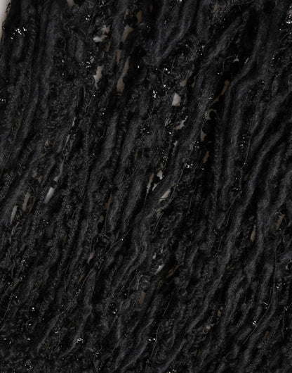 Dolce & Gabbana Black Cashmere Knit Shawl Fringes Scarf