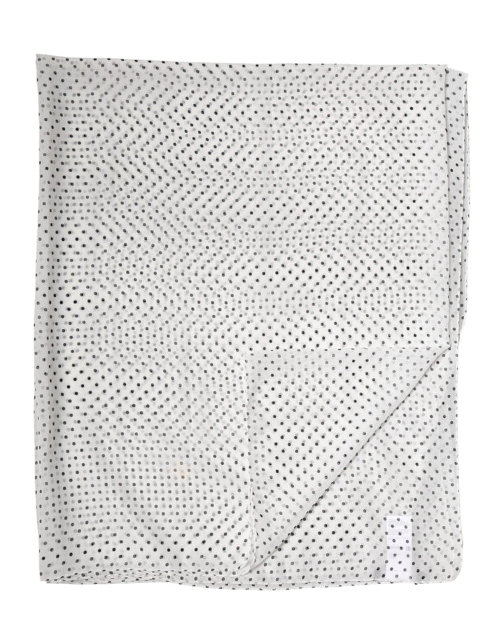 Dolce & Gabbana White Polka Dot Polyester Shawl Scarf