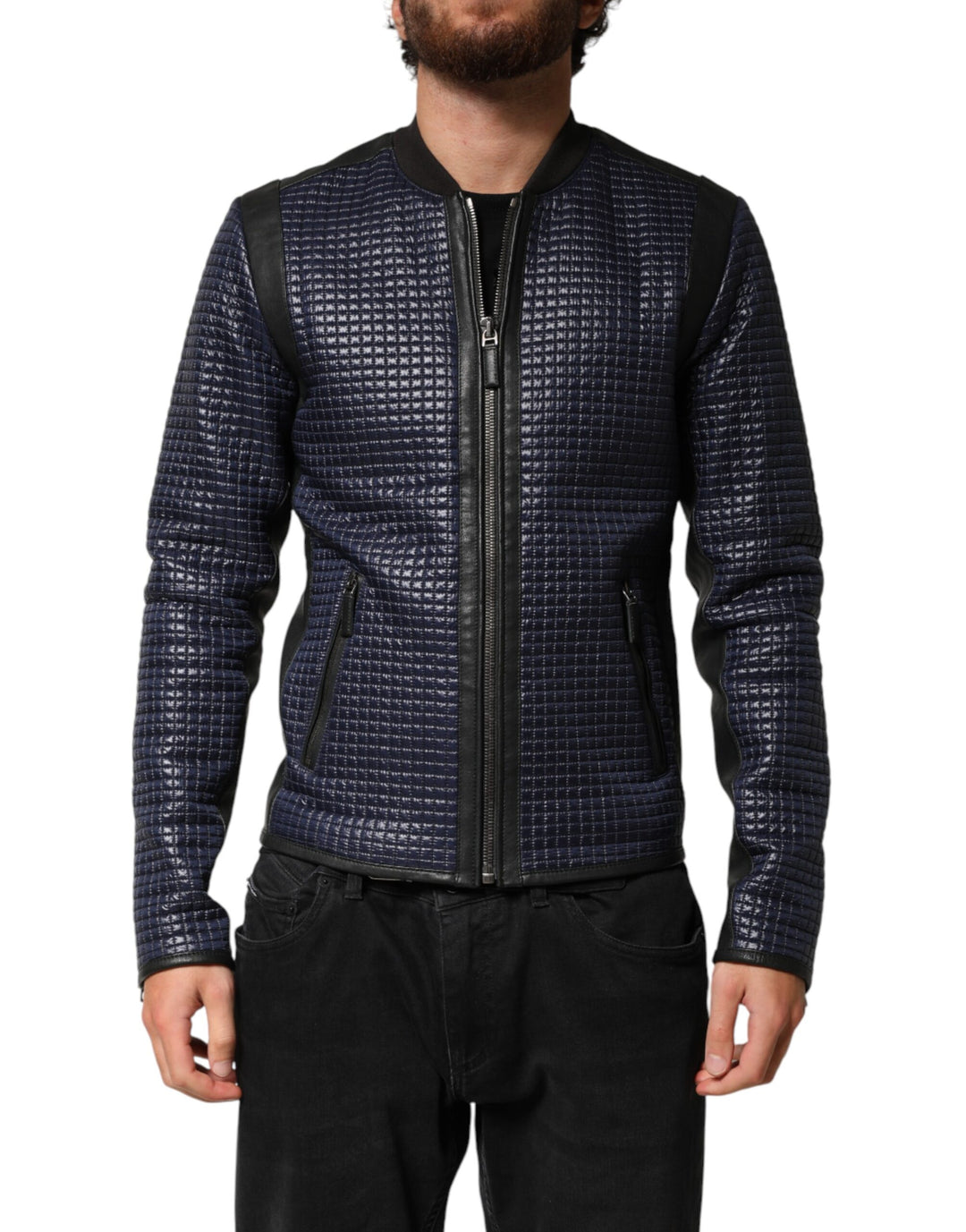 Dolce &amp; Gabbana Blue Nylon Full Zip Bomber Men Jacket