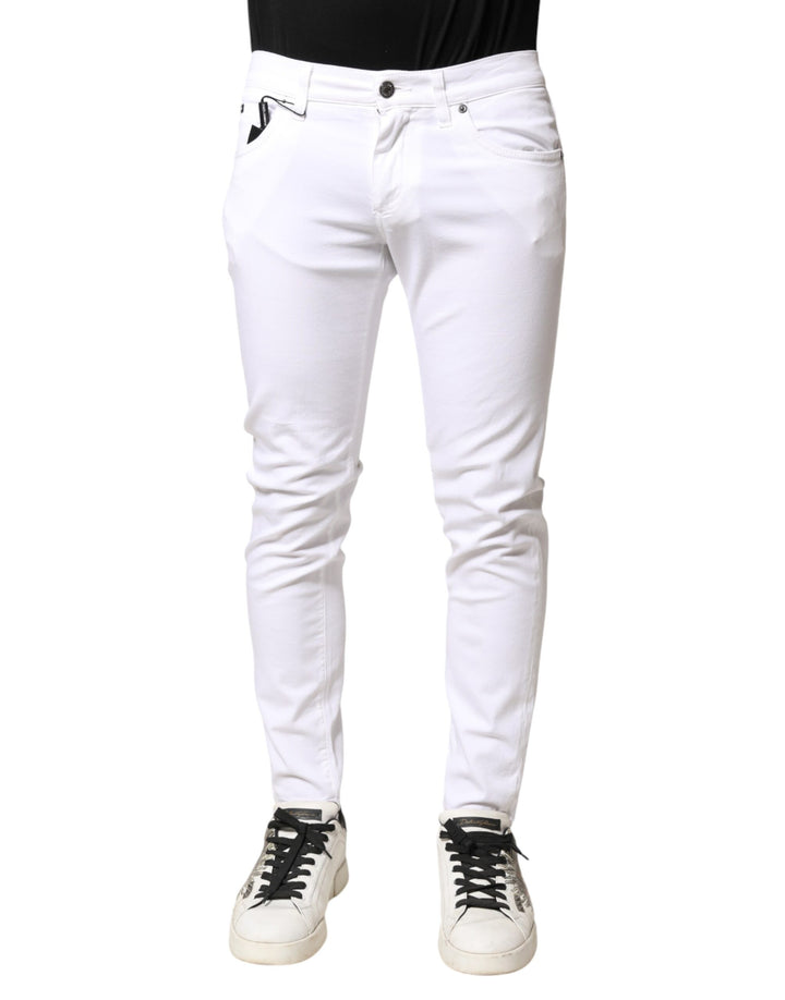 Dolce &amp; Gabbana White Cotton Stretch Skinny Denim Men Jeans