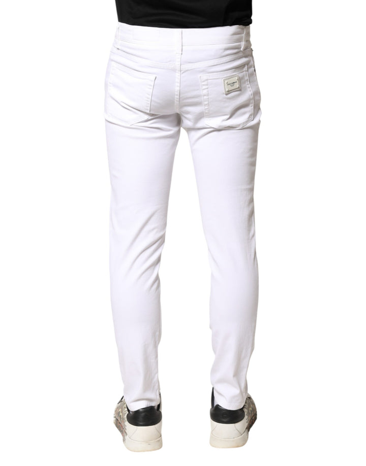 Dolce &amp; Gabbana White Cotton Stretch Skinny Denim Men Jeans