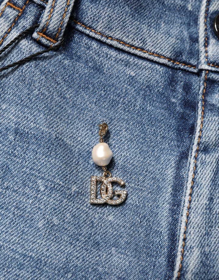 Dolce &amp; Gabbana Blue Embellished Cotton Skinny Denim Jeans