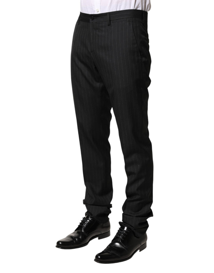 Dolce &amp; Gabbana Black Stripes Wool Men Dress Trousers Pants
